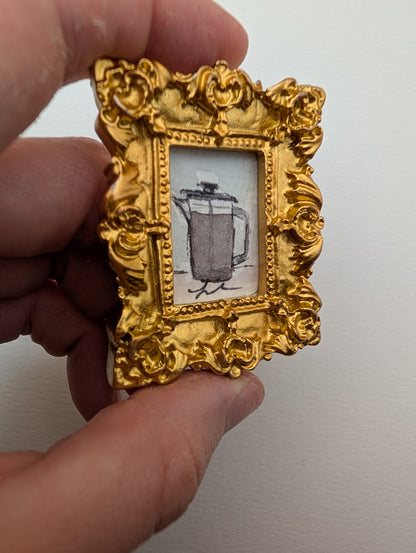 Mini French Press Coffee Painting - Original Watercolor Art by Lora Cavallin