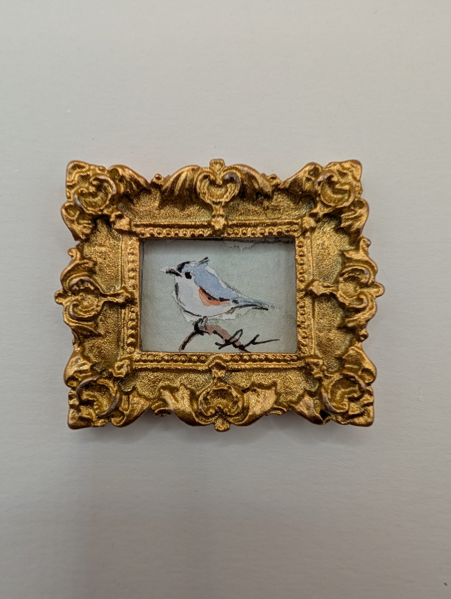 Mini Tufted Titmouse Bird Painting - Original Watercolor Art by Lora Cavallin