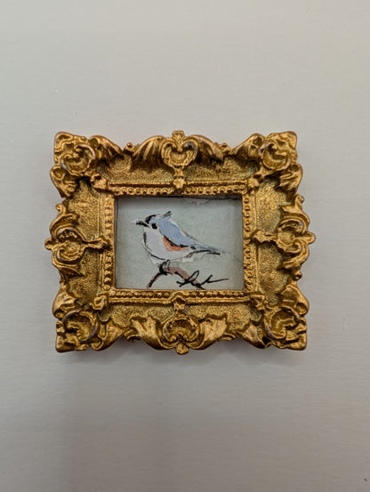 Mini Tufted Titmouse Bird Painting - Original Watercolor Art by Lora Cavallin