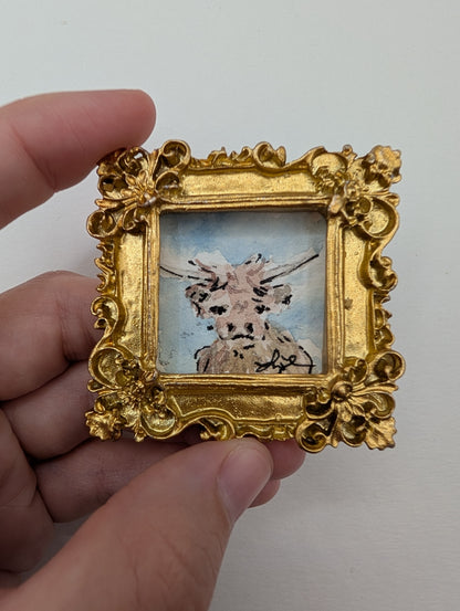 Mini Highland Cow Painting - Original Watercolor Art by Lora Cavallin