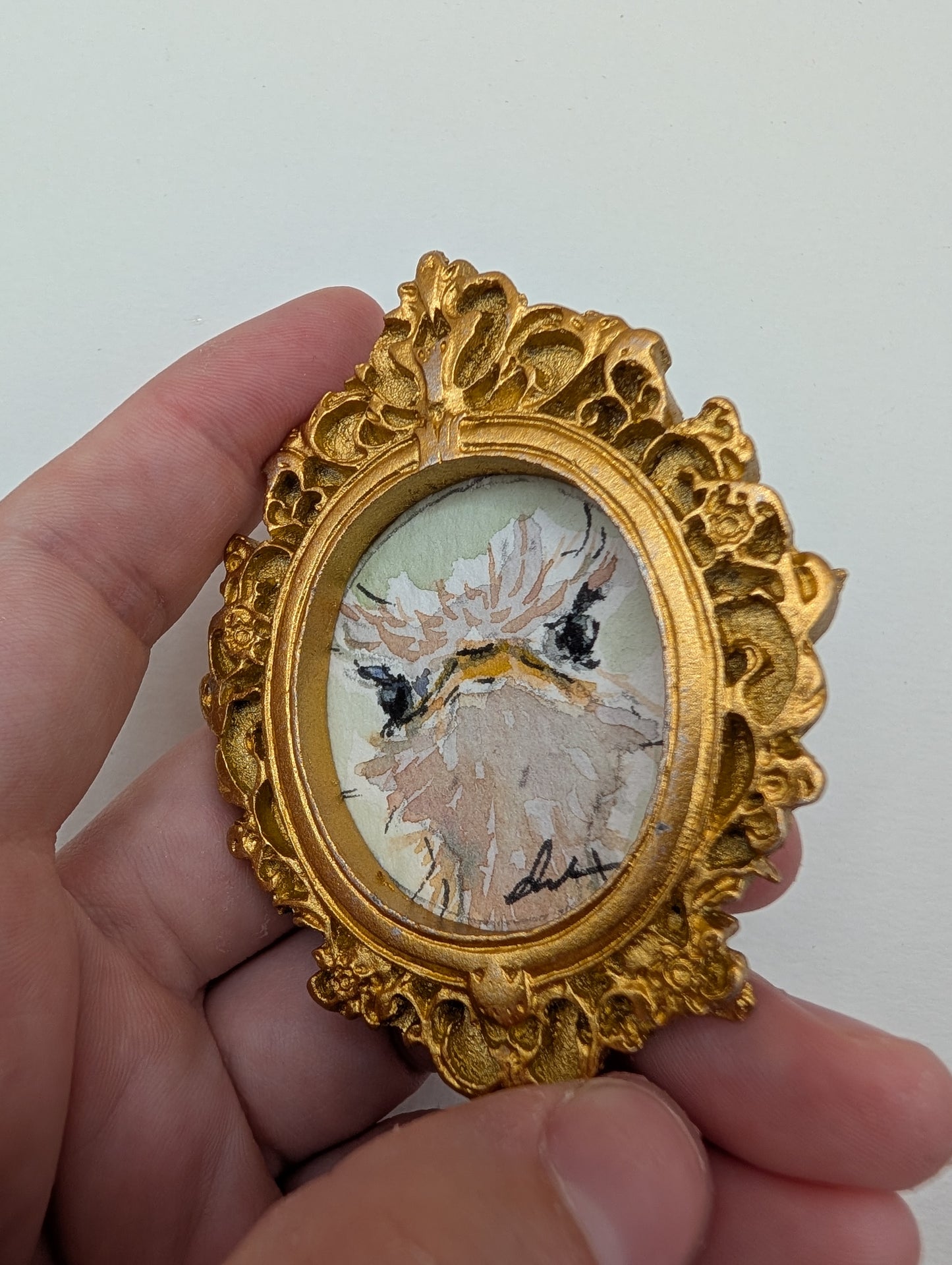 Mini Ostrich Painting - Original Watercolor Art by Lora Cavallin
