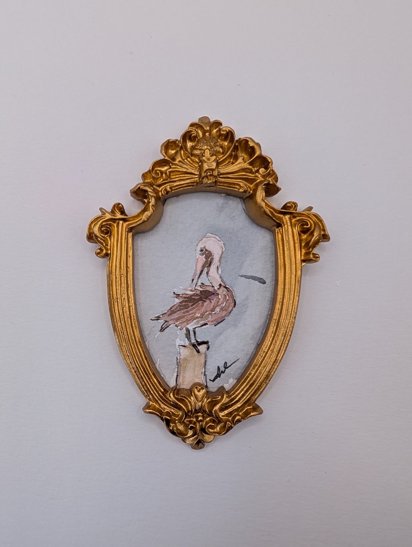Mini Pelican Painting - Original Watercolor Art by Lora Cavallin
