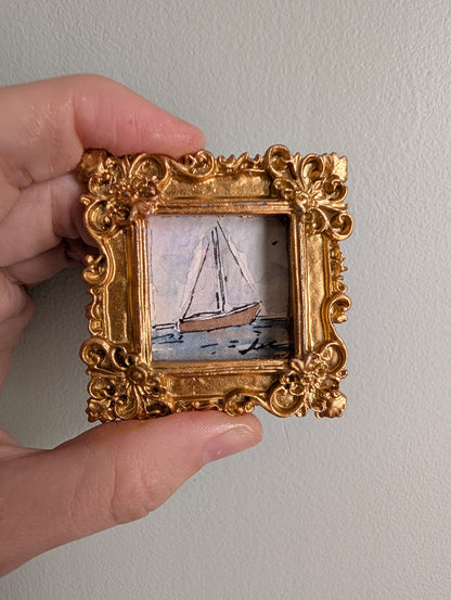 Mini Sailboat Painting - Original Watercolor Art by Lora Cavallin