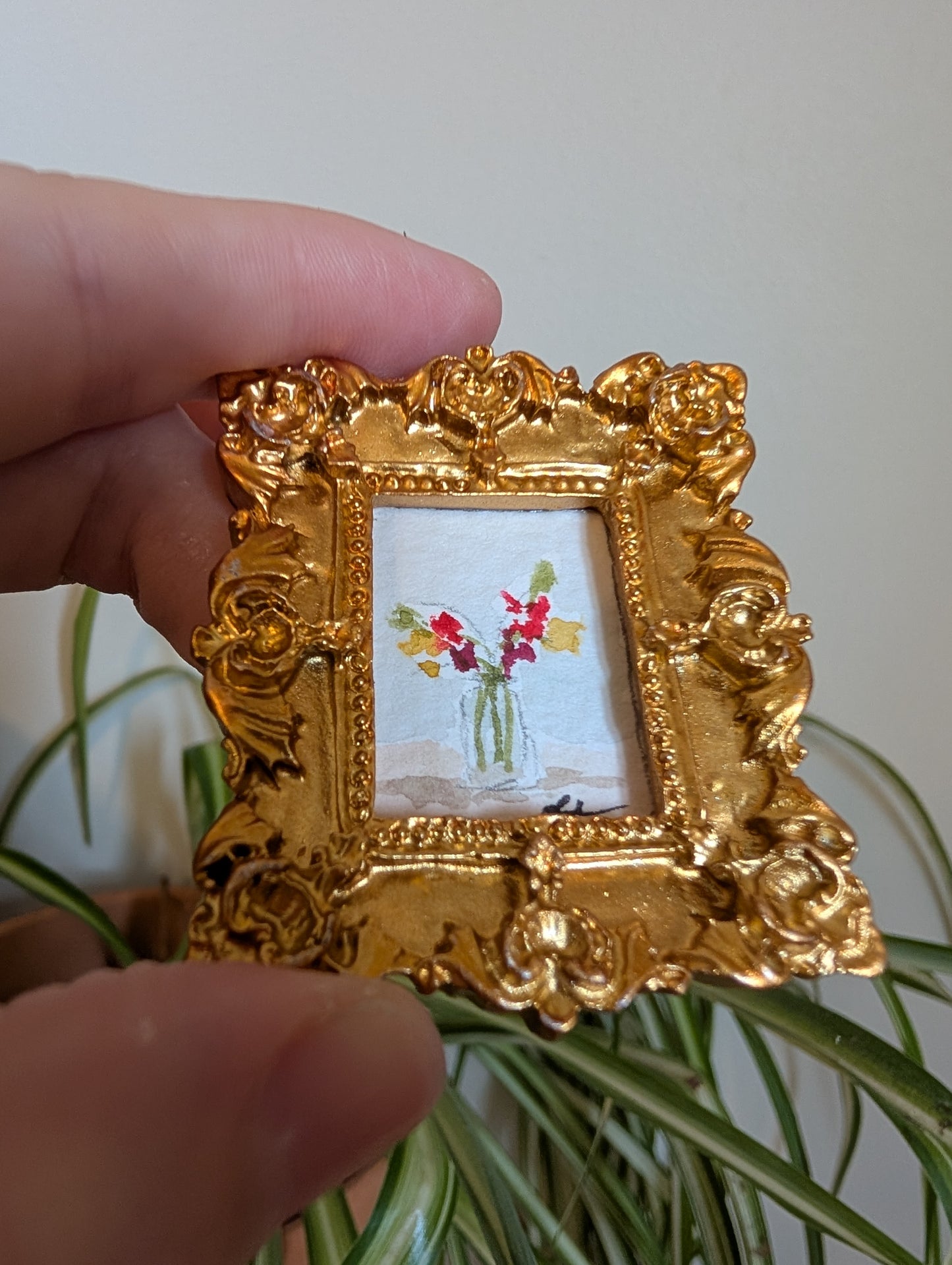 Mini Vase of Flowers Painting - Original Watercolor Art by Lora Cavallin