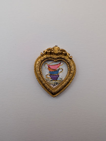 Mini Stack of Teacups Painting - Original Watercolor Art by Lora Cavallin