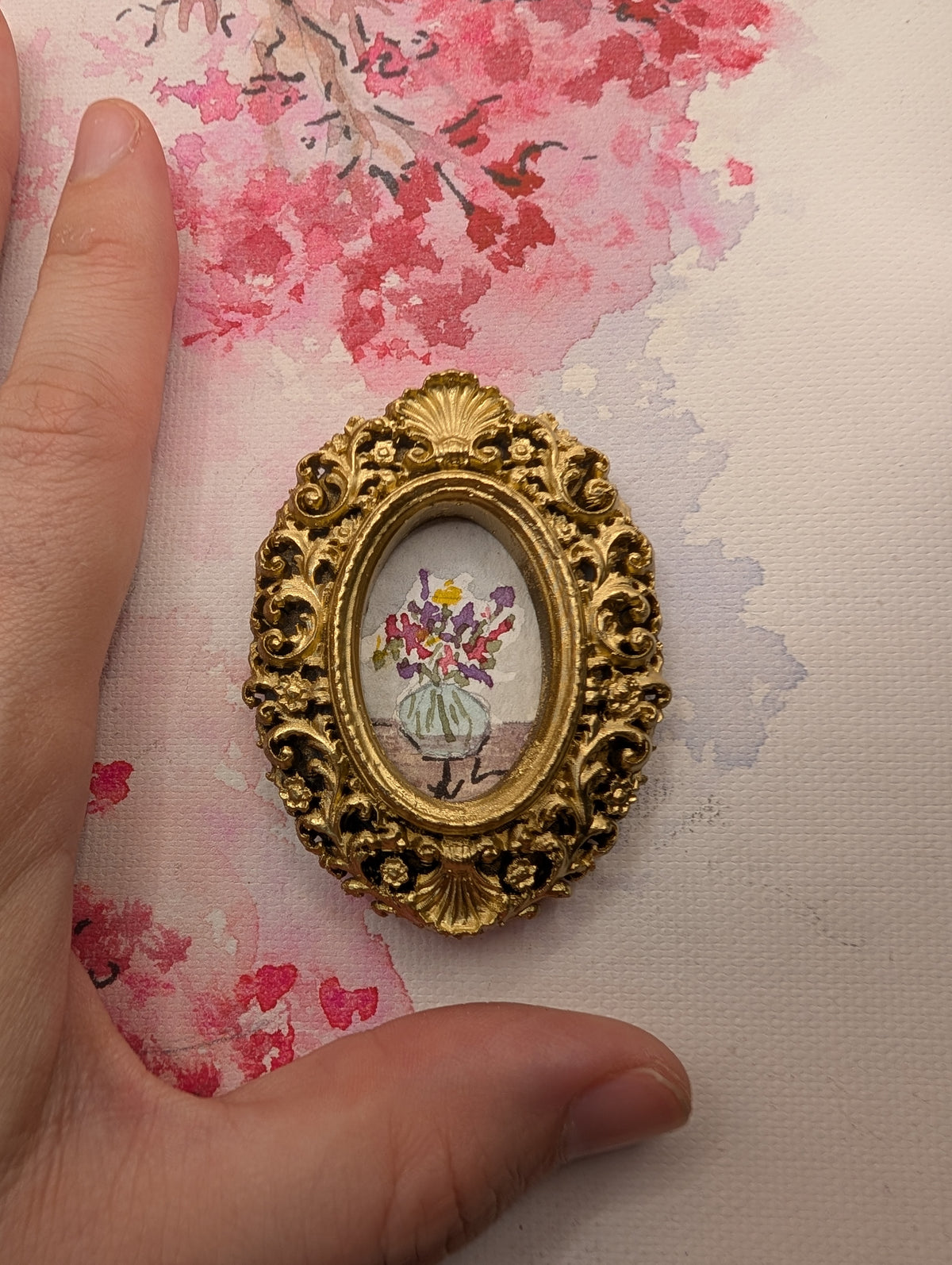 Mini Vase with Flowers Painting - Original Watercolor Art by Lora Cavallin