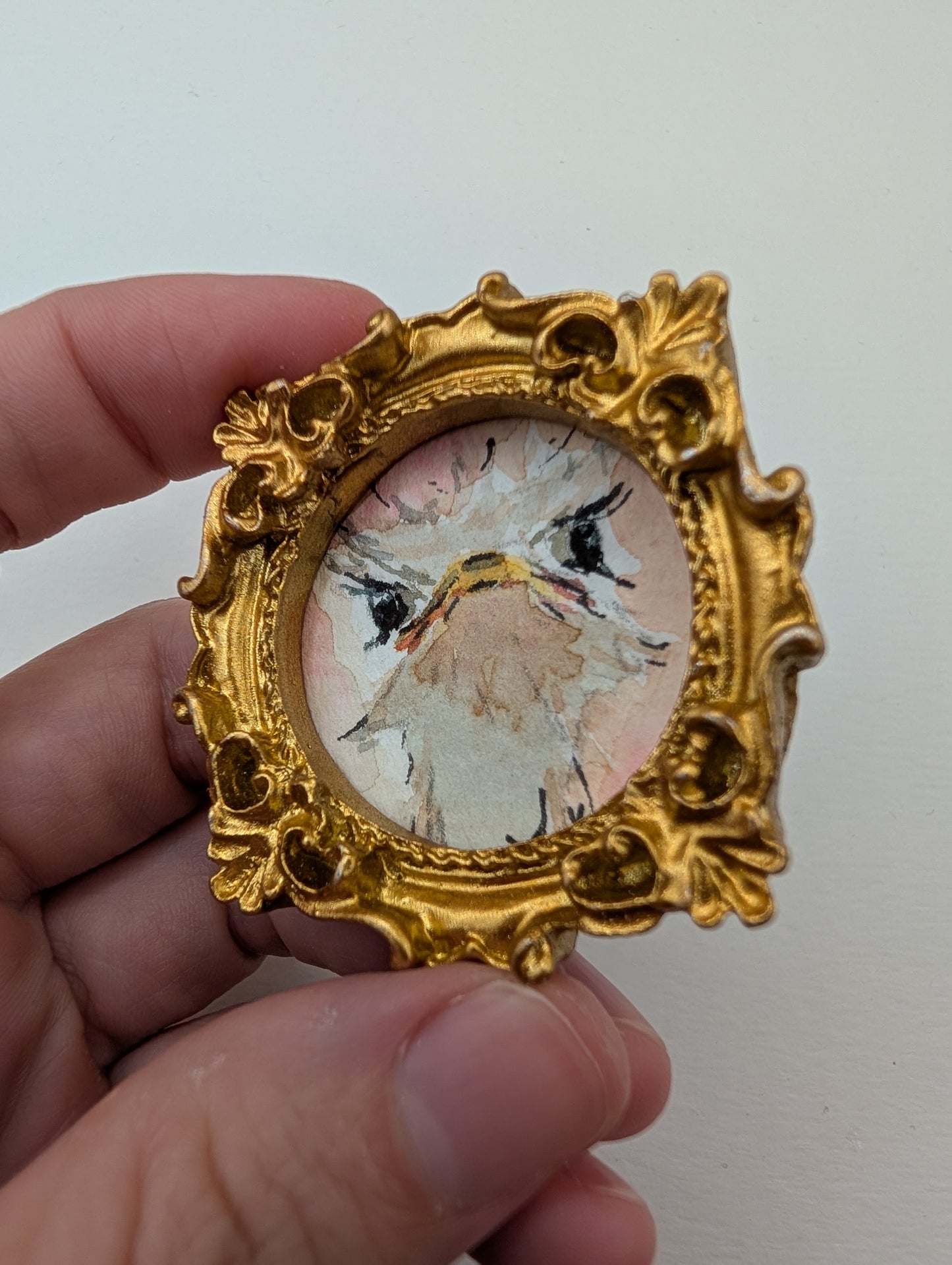 Mini Ostrich Bird Painting - Original Watercolor Art by Lora Cavallin