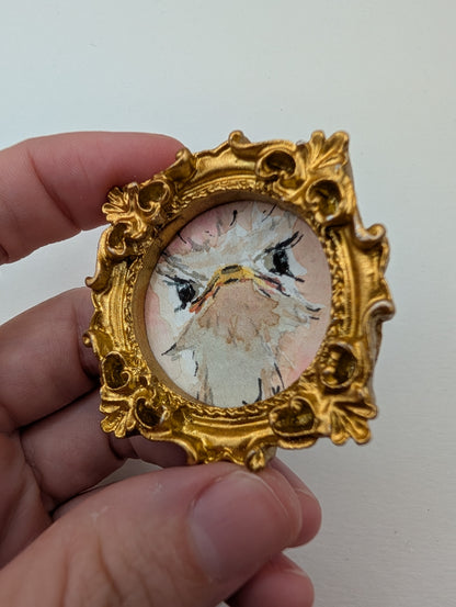 Mini Ostrich Bird Painting - Original Watercolor Art by Lora Cavallin