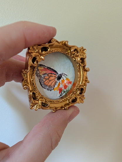 Mini Butterfly on Flower Painting - Original Watercolor Art by Lora Cavallin