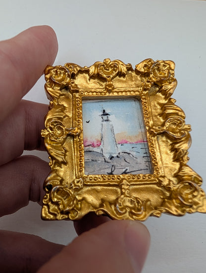 Mini Lighthouse Painting - Original Watercolor Art by Lora Cavallin