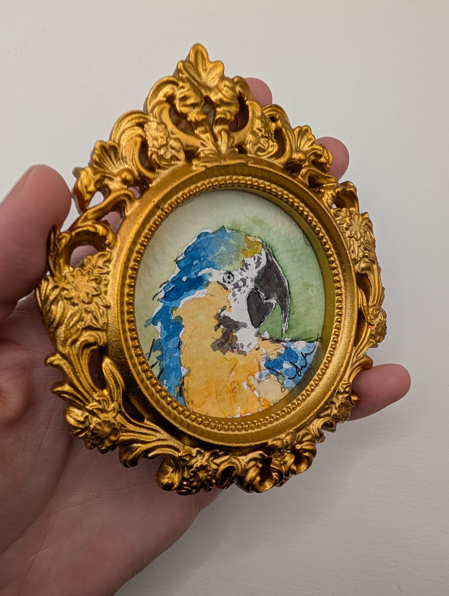 Mini Parrot Painting - Original Watercolor Art by Lora Cavallin