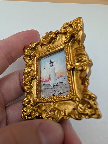 Mini Lighthouse Painting - Original Watercolor Art by Lora Cavallin