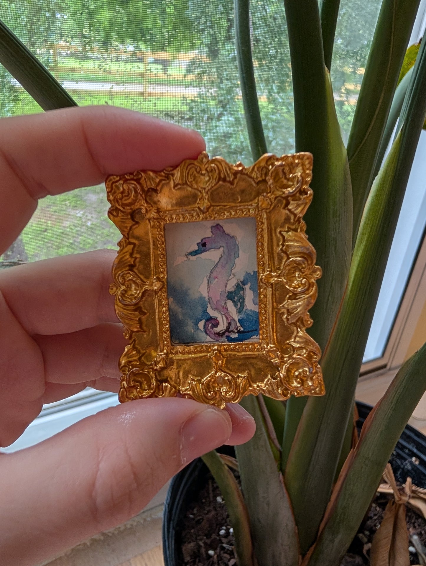 Mini Seahorse Painting - Original Watercolor Art by Lora Cavallin