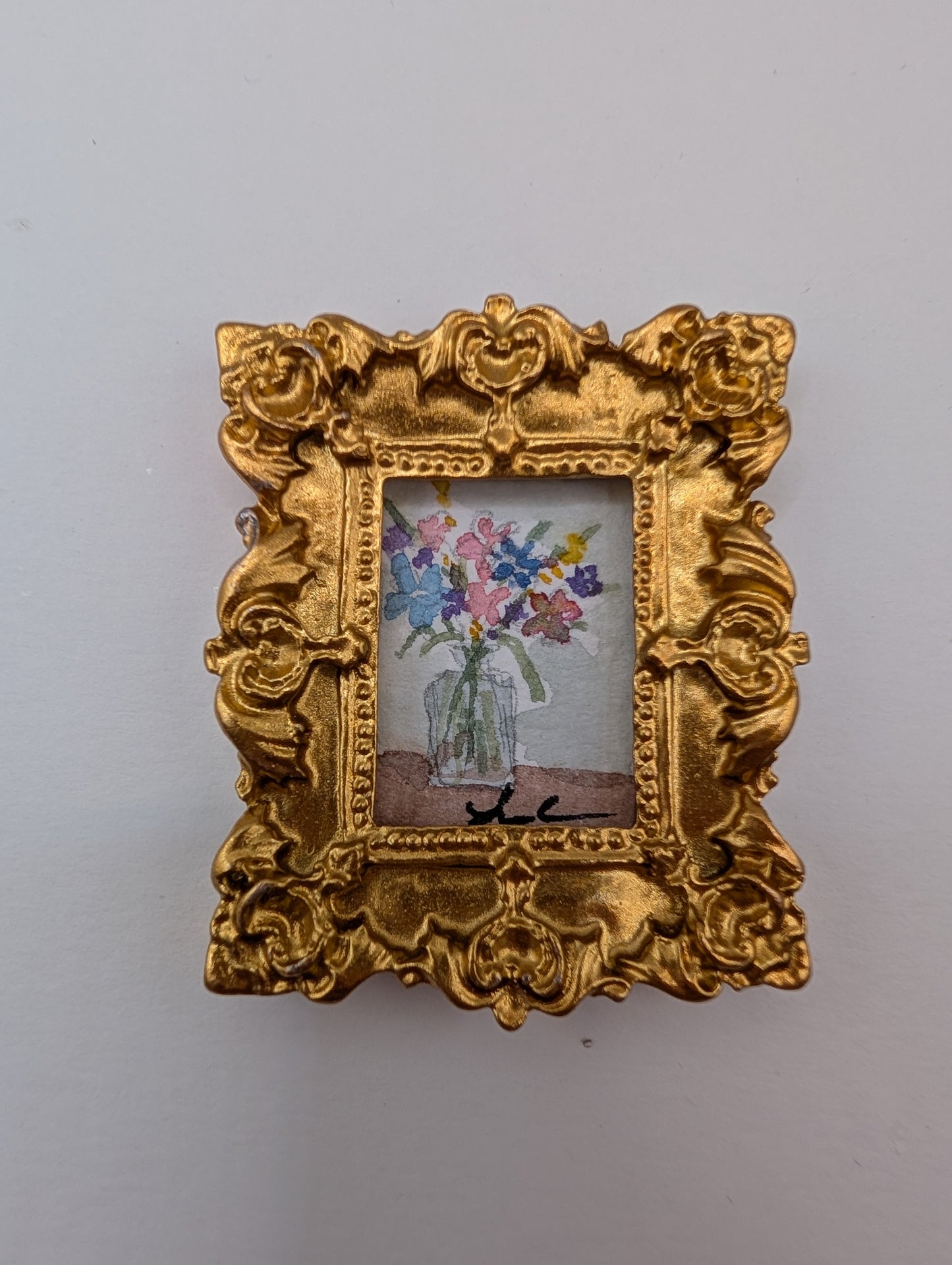 Mini Vase of Flowers Painting - Original Watercolor Art by Lora Cavallin