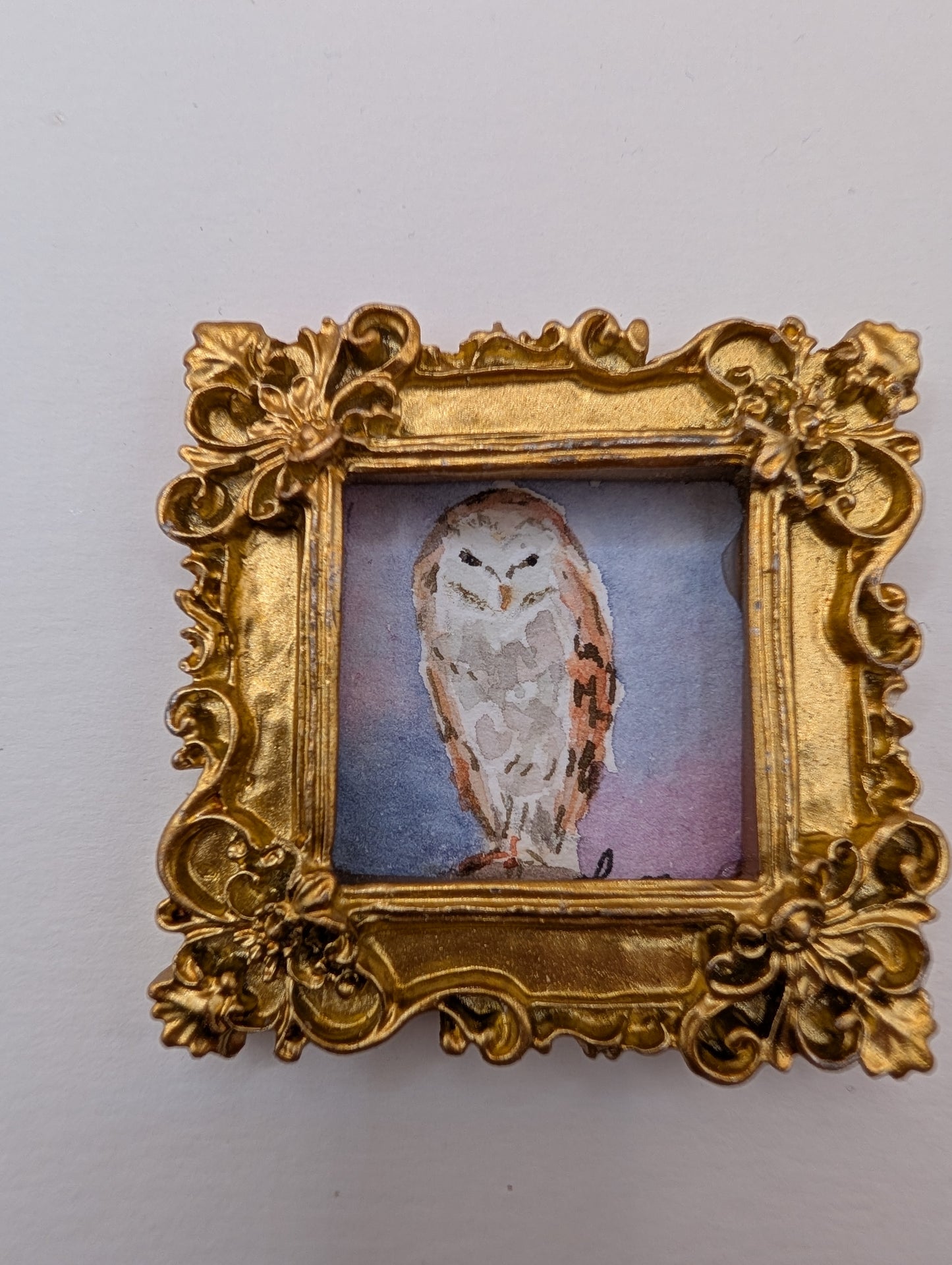 Mini Owl Painting - Original Watercolor Art by Lora Cavallin