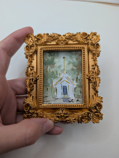 Mini Church Painting - Original Watercolor Art by Lora Cavallin