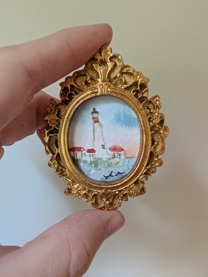 Mini Lighthouse Painting - Original Watercolor Art by Lora Cavallin