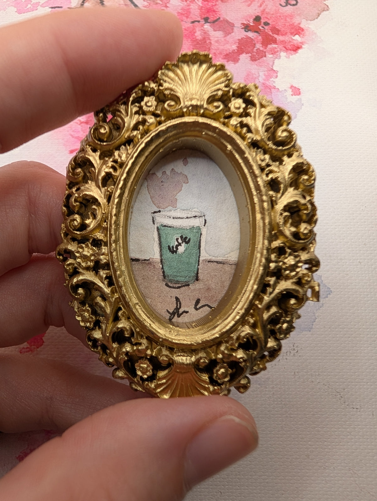 Mini Coffee Cup Painting - Original Watercolor Art by Lora Cavallin