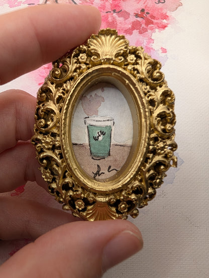 Mini Coffee Cup Painting - Original Watercolor Art by Lora Cavallin