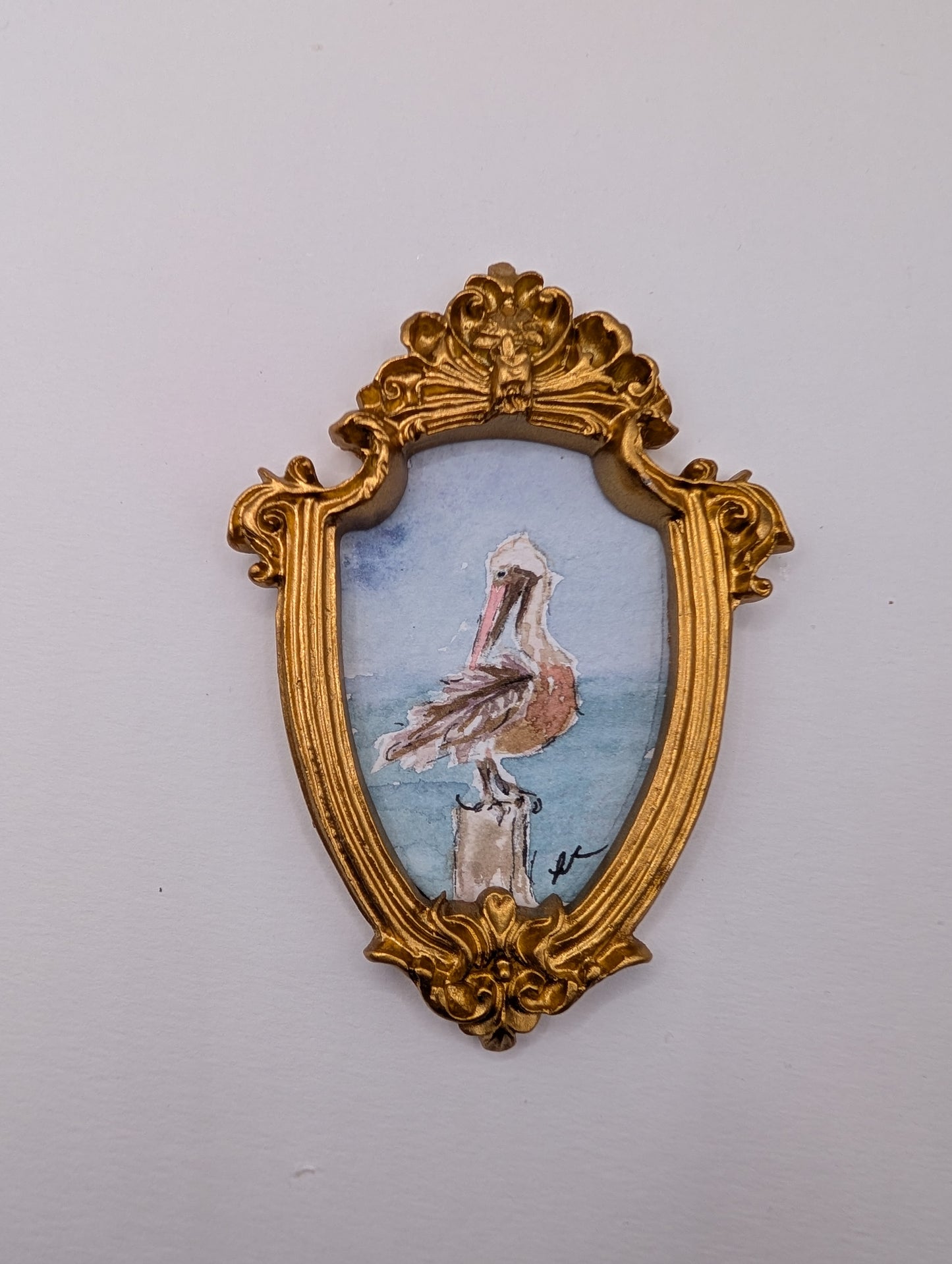 Mini Pelican Painting - Original Watercolor Art by Lora Cavallin