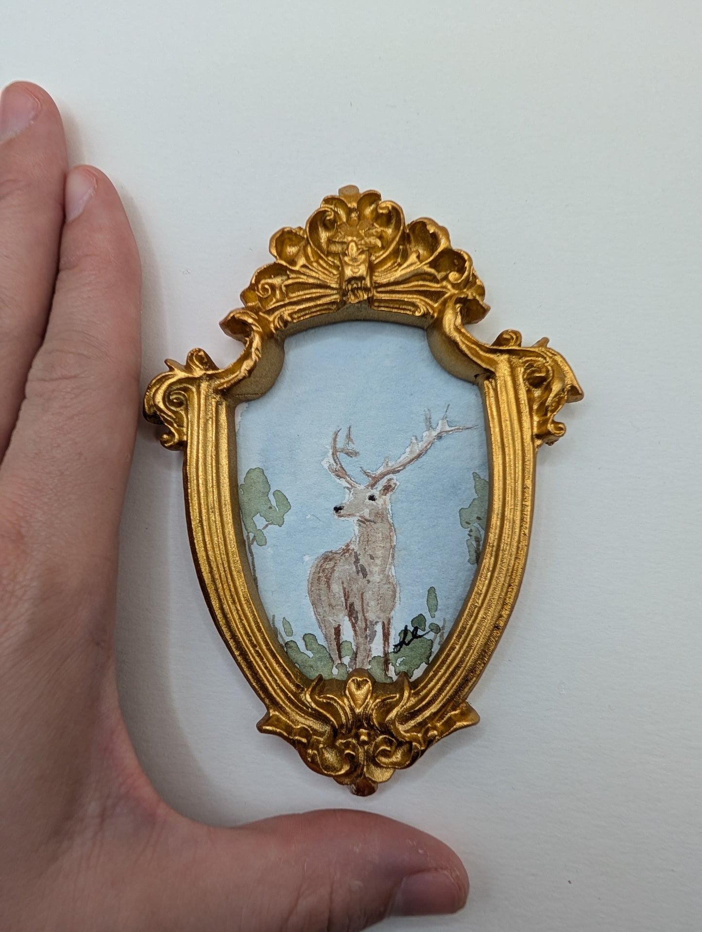 Mini Deer Painting - Original Watercolor Art by Lora Cavallin