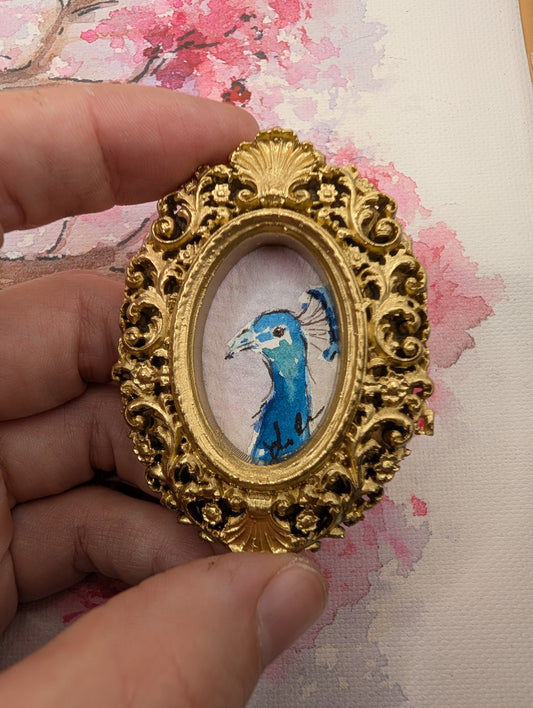Mini Peacock Painting - Original Watercolor Art by Lora Cavallin