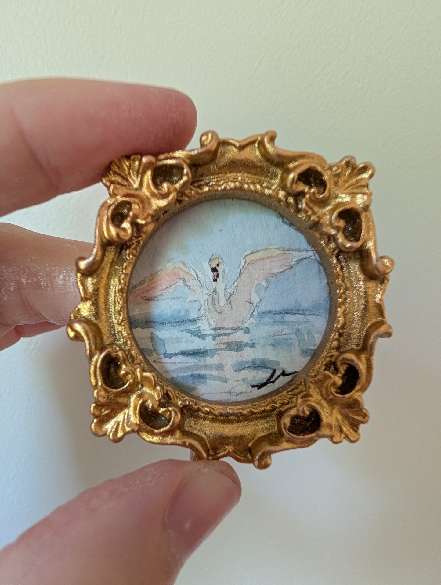 Mini Swan Painting - Original Watercolor Art by Lora Cavallin