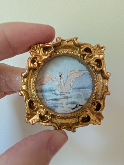 Mini Swan Painting - Original Watercolor Art by Lora Cavallin