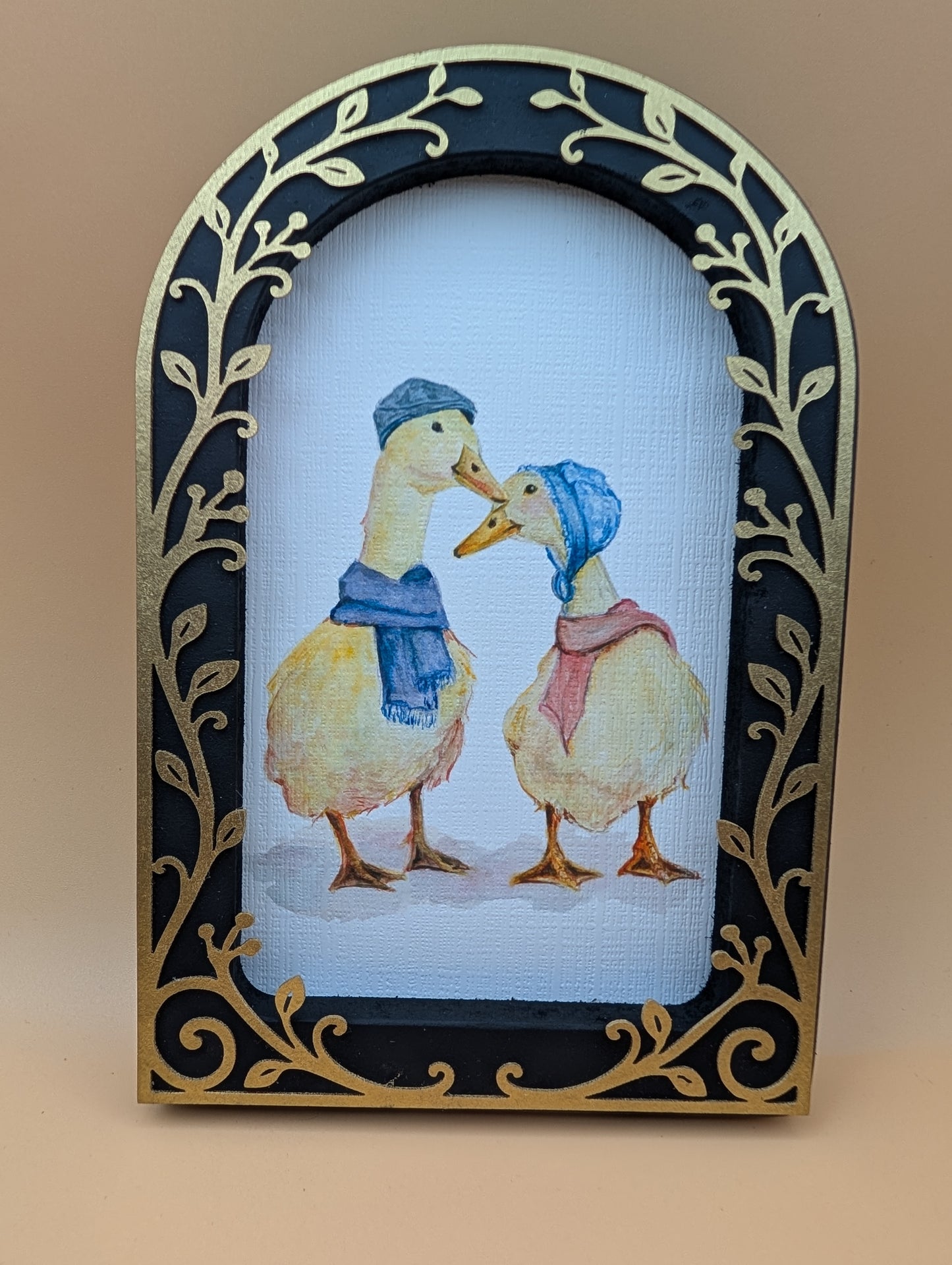 Romantic Ducks on Date Print - Arched Framed Print