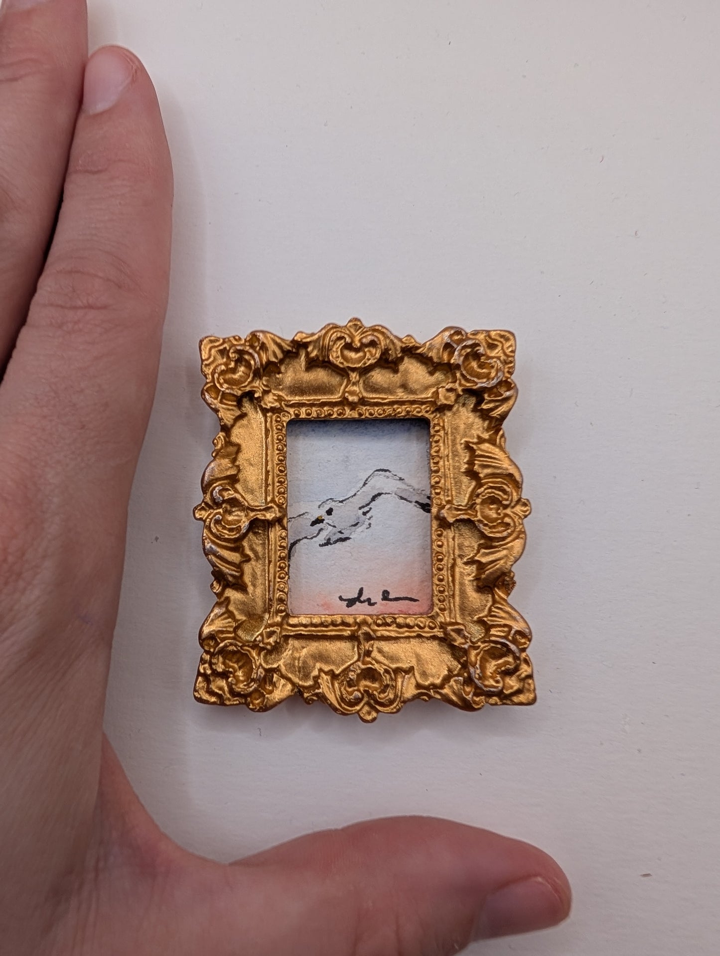 Mini Seagull Painting - Original Watercolor Art by Lora Cavallin