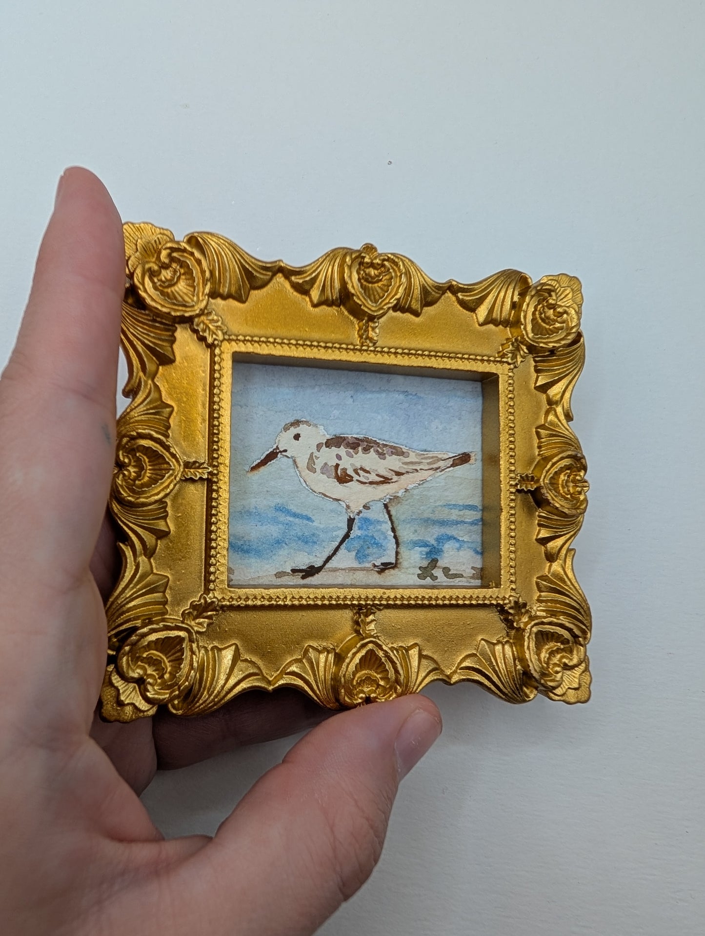 Mini Sandpiper Painting - Original Watercolor Art by Lora Cavallin
