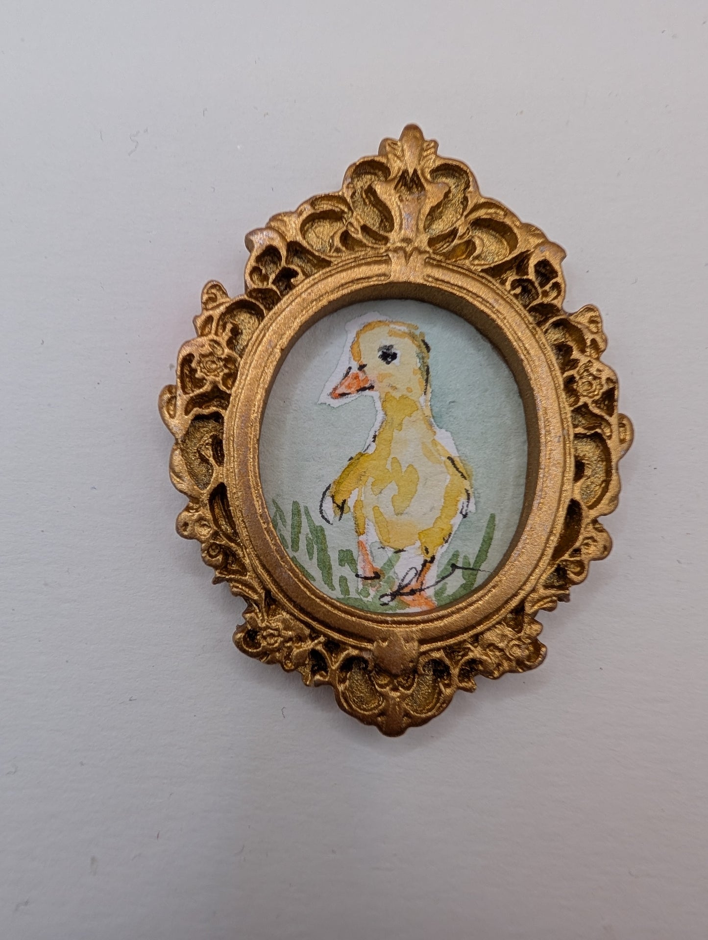 Mini Baby Duck Painting - Original Watercolor Art by Lora Cavallin