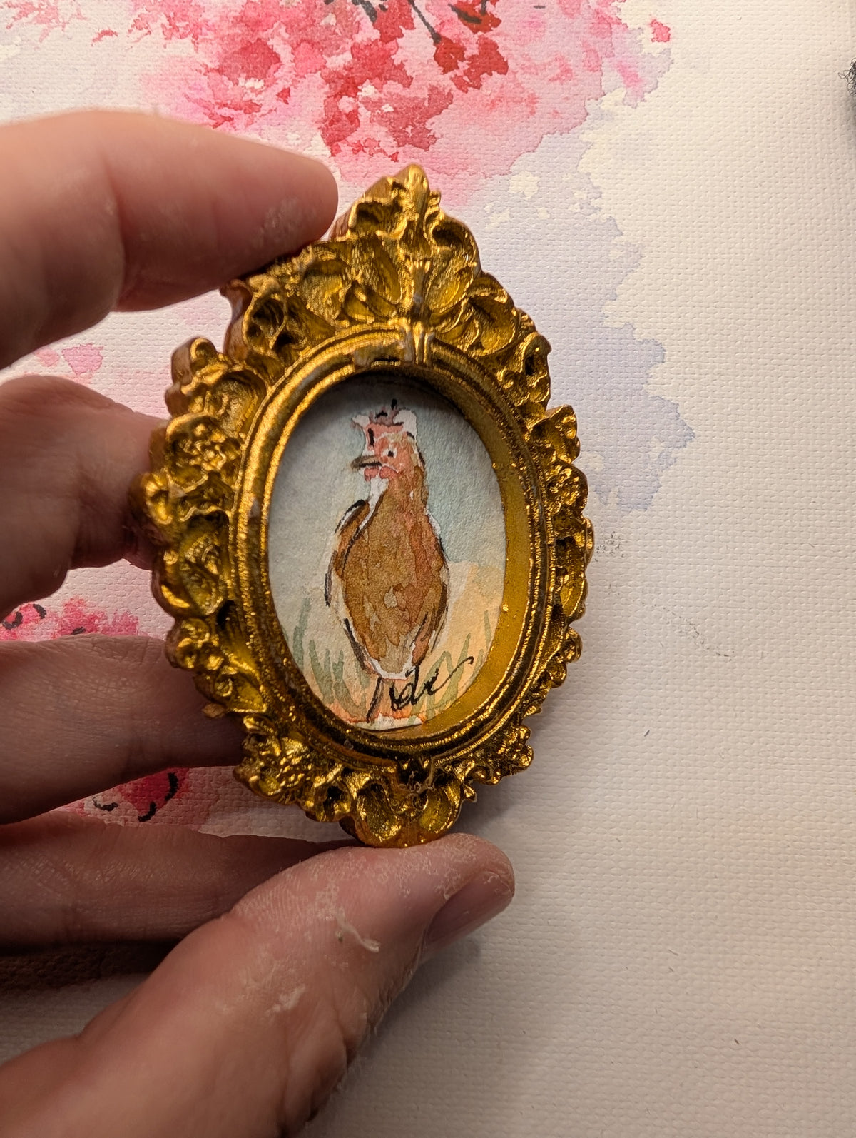 Mini Rooster Painting - Original Watercolor Art by Lora Cavallin