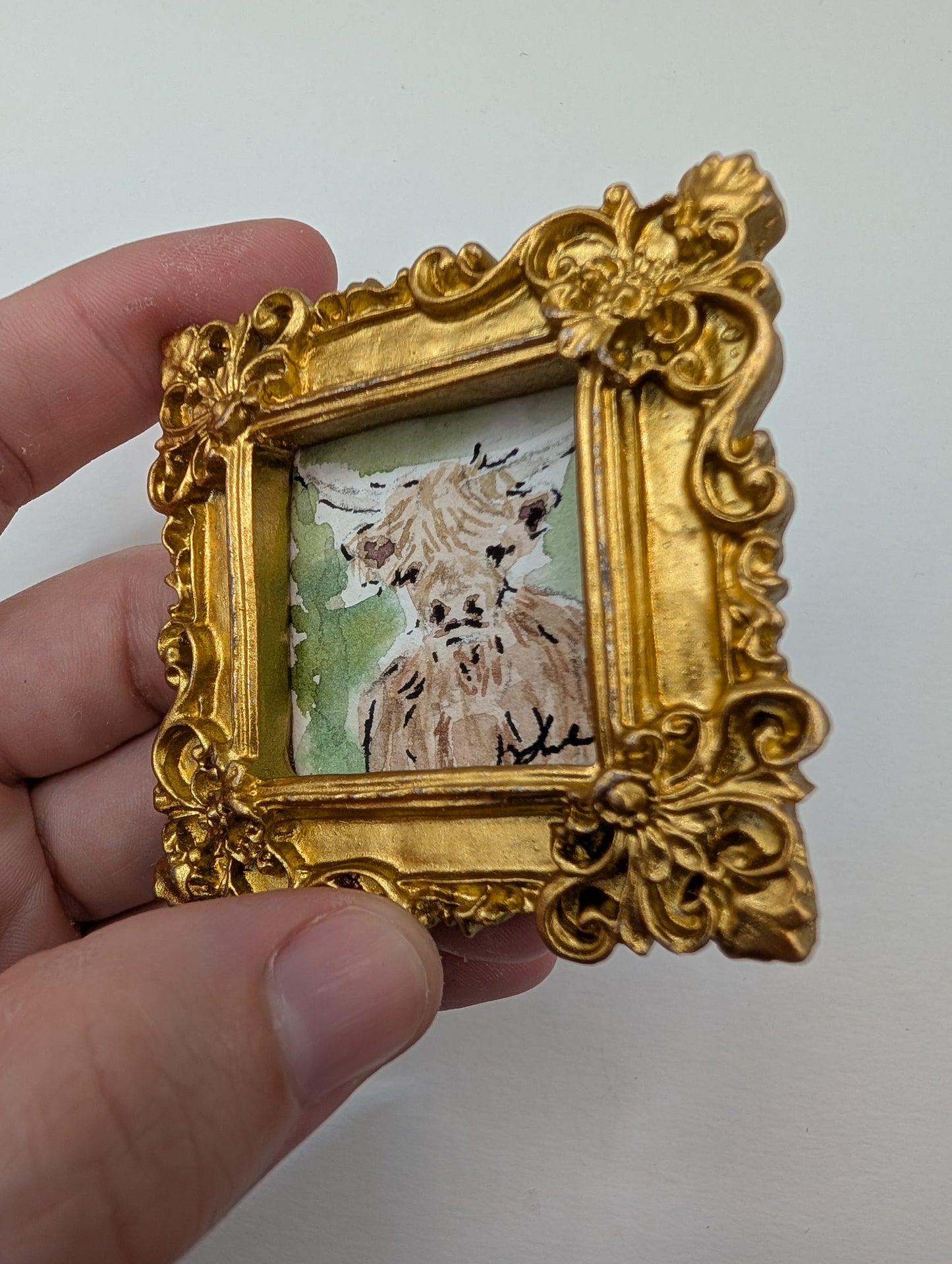 Mini Highland Cow Painting - Original Watercolor Art by Lora Cavallin
