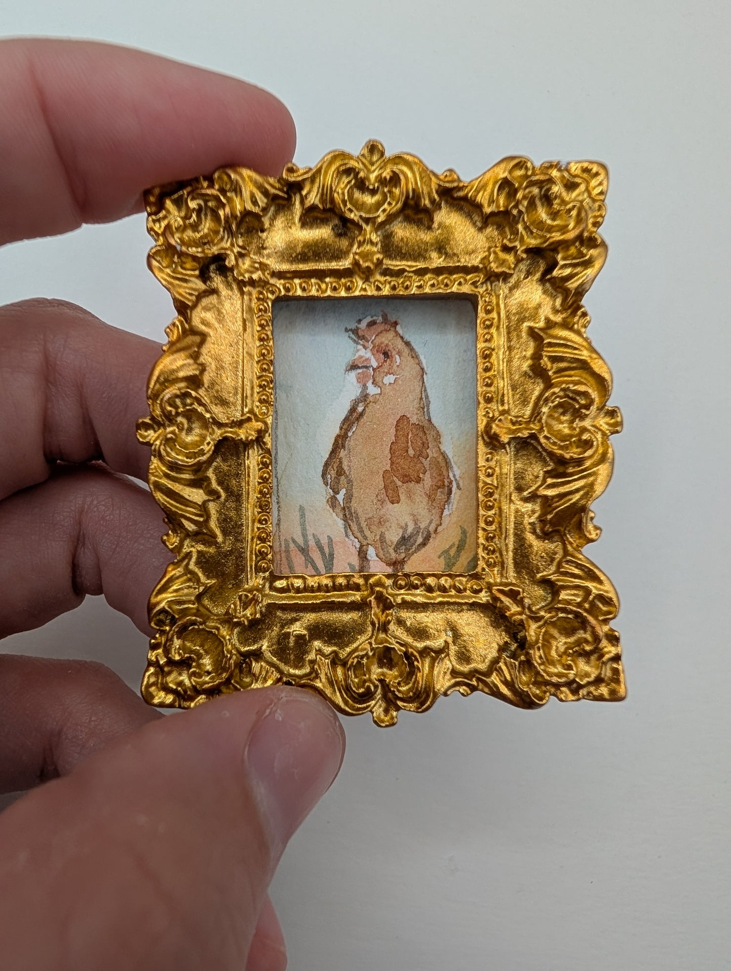 Mini Rooster Painting - Original Watercolor Art by Lora Cavallin
