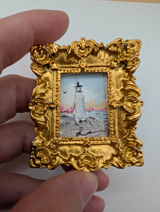 Mini Lighthouse Painting - Original Watercolor Art by Lora Cavallin