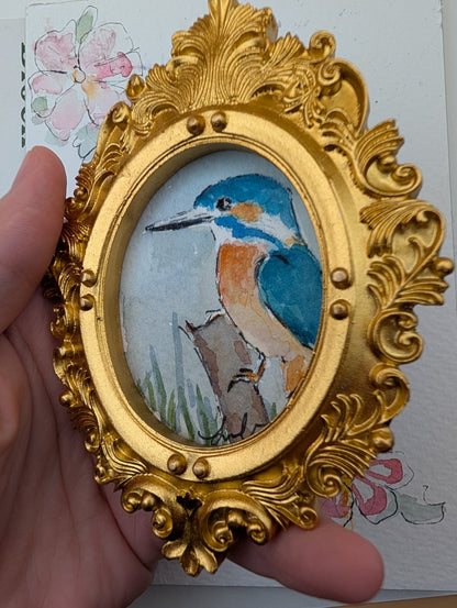 Mini Kingfisher Painting - Original Watercolor Art by Lora Cavallin
