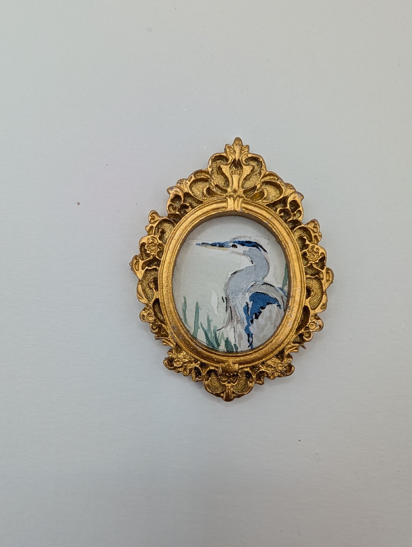 Mini Blue Heron Painting - Original Watercolor Art by Lora Cavallin