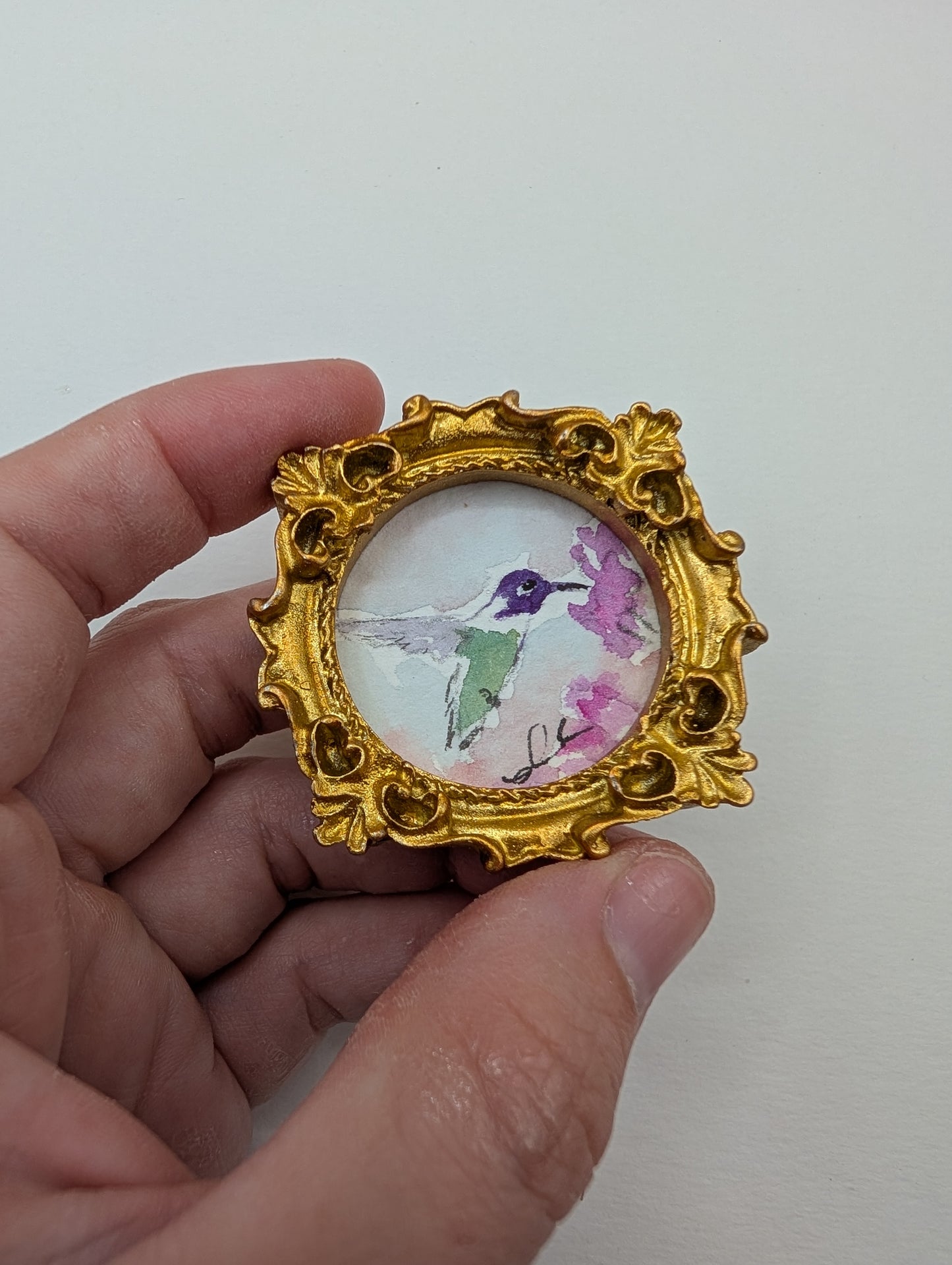 Mini Hummingbird Painting - Original Watercolor Art by Lora Cavallin