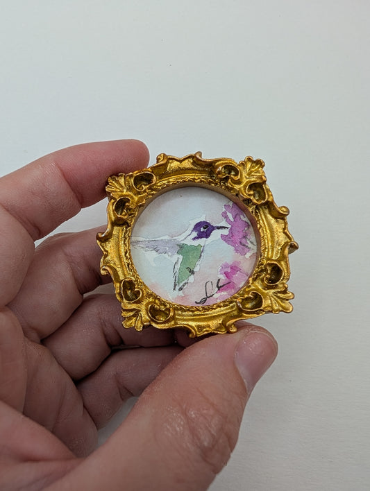 Mini Hummingbird Painting - Original Watercolor Art by Lora Cavallin