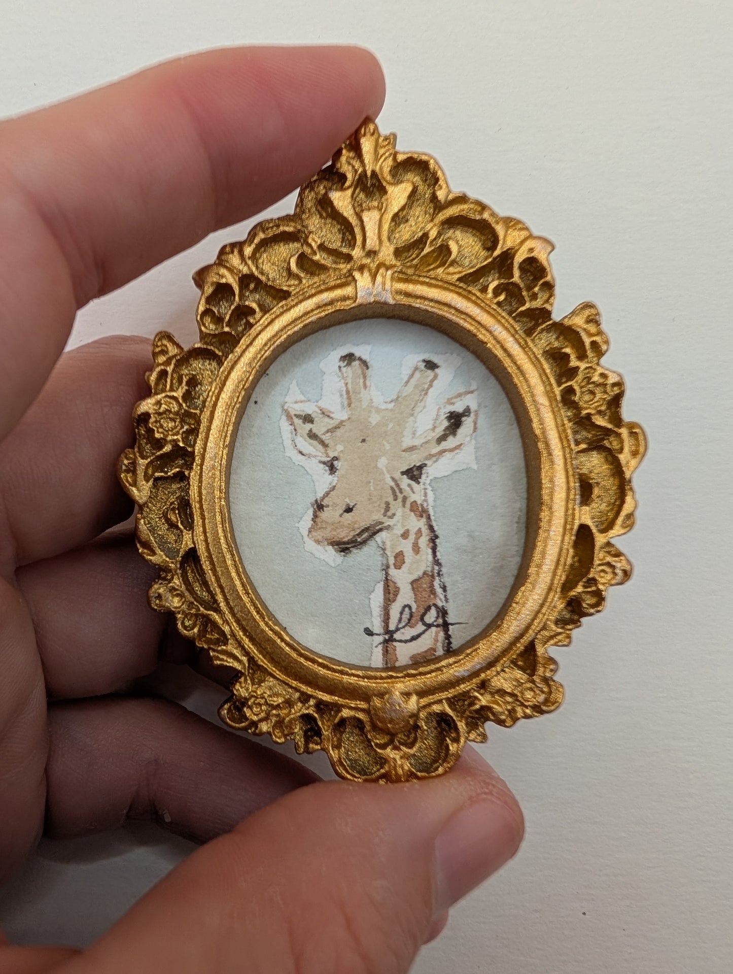 Mini Giraffe Painting - Original Watercolor Art by Lora Cavallin