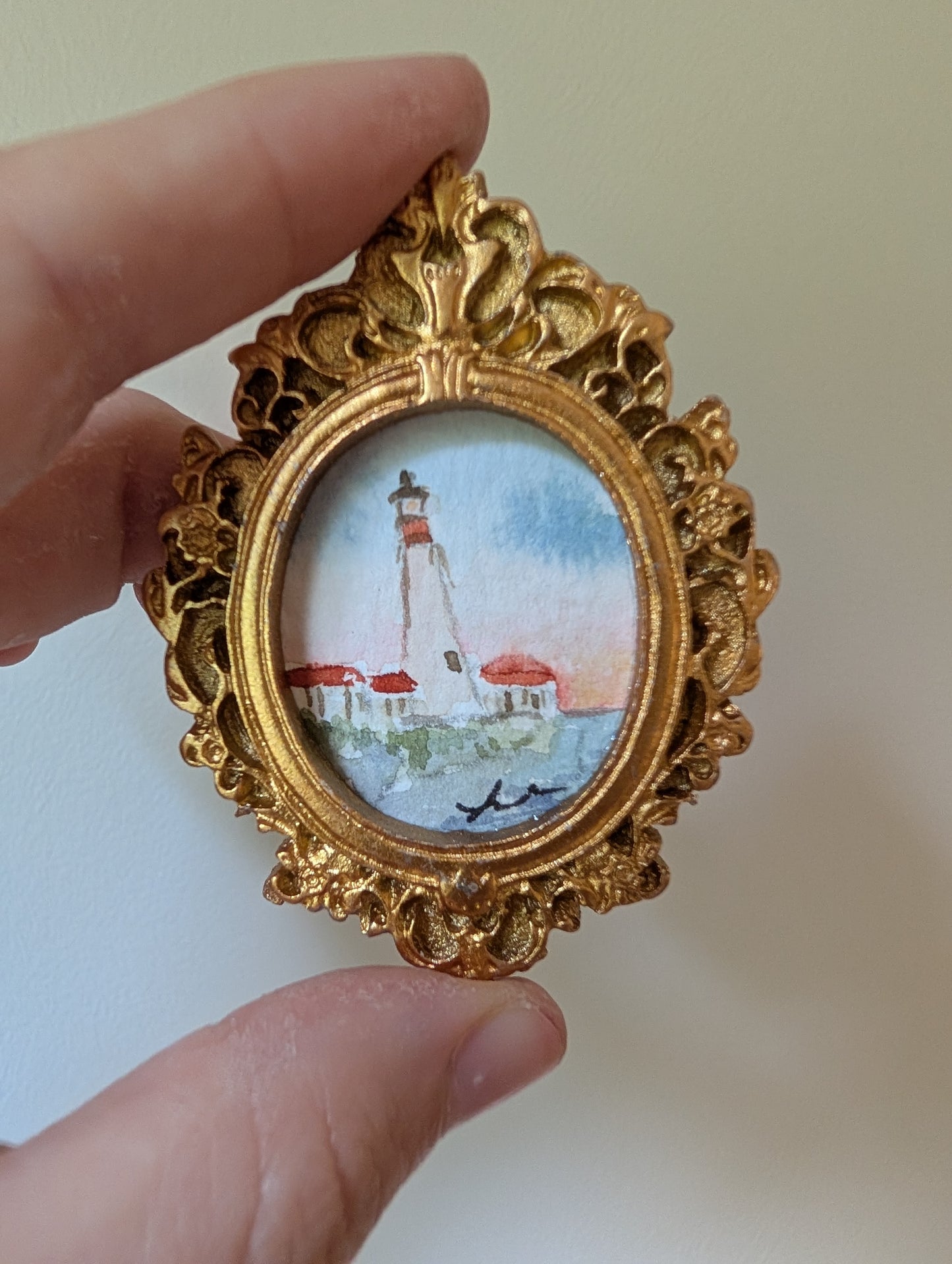 Mini Lighthouse Painting - Original Watercolor Art by Lora Cavallin