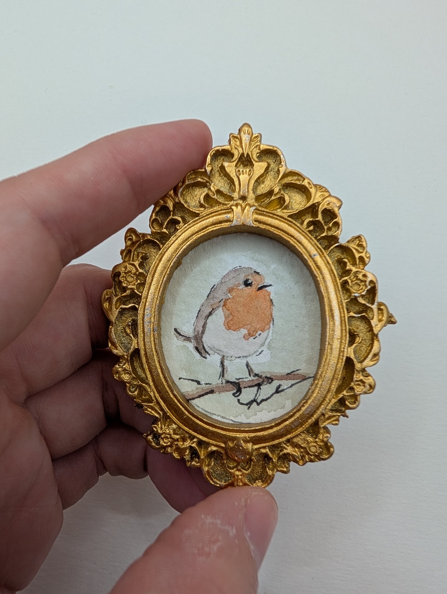 Mini Robin Bird Painting - Original Watercolor Art by Lora Cavallin