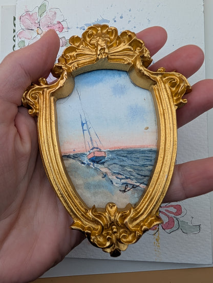 Mini Sailboat on Beach Painting - Original Watercolor Art by Lora Cavallin