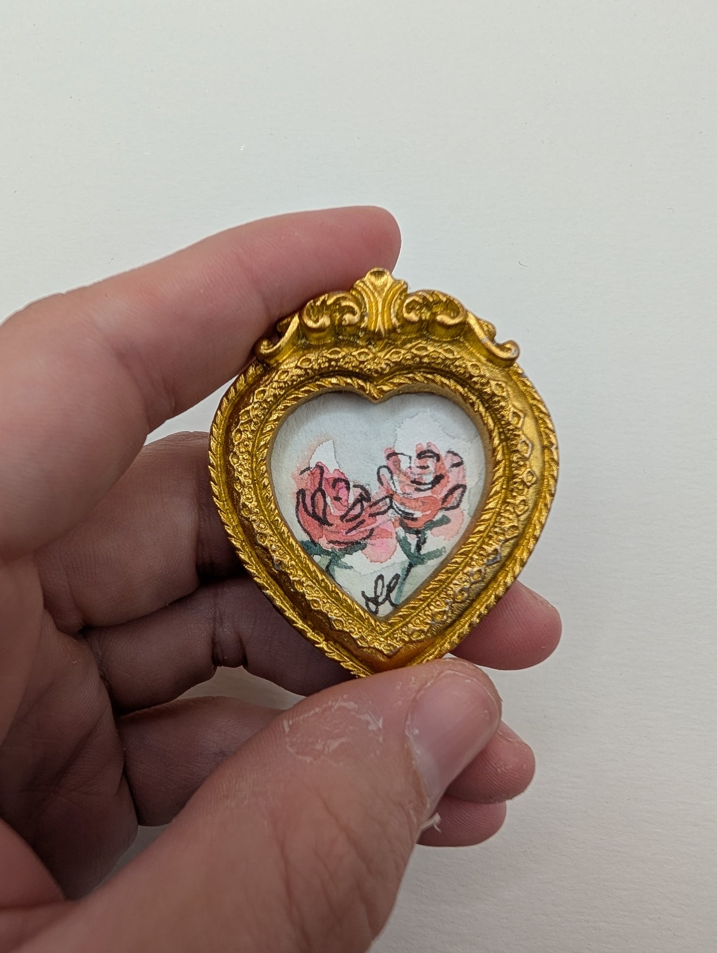 Mini Rose Floral Painting - Original Watercolor Art by Lora Cavallin