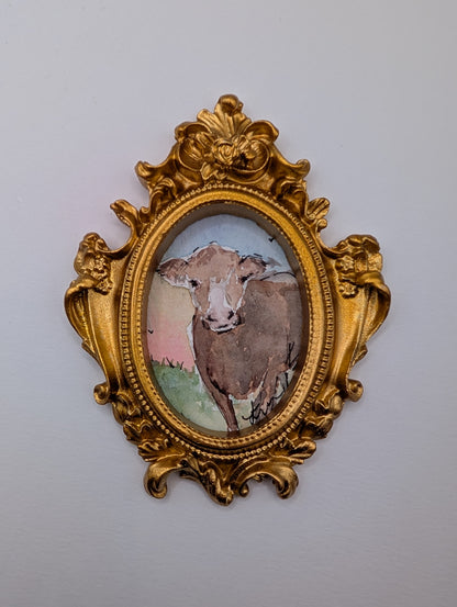 Mini Cow Painting - Original Watercolor Art by Lora Cavallin