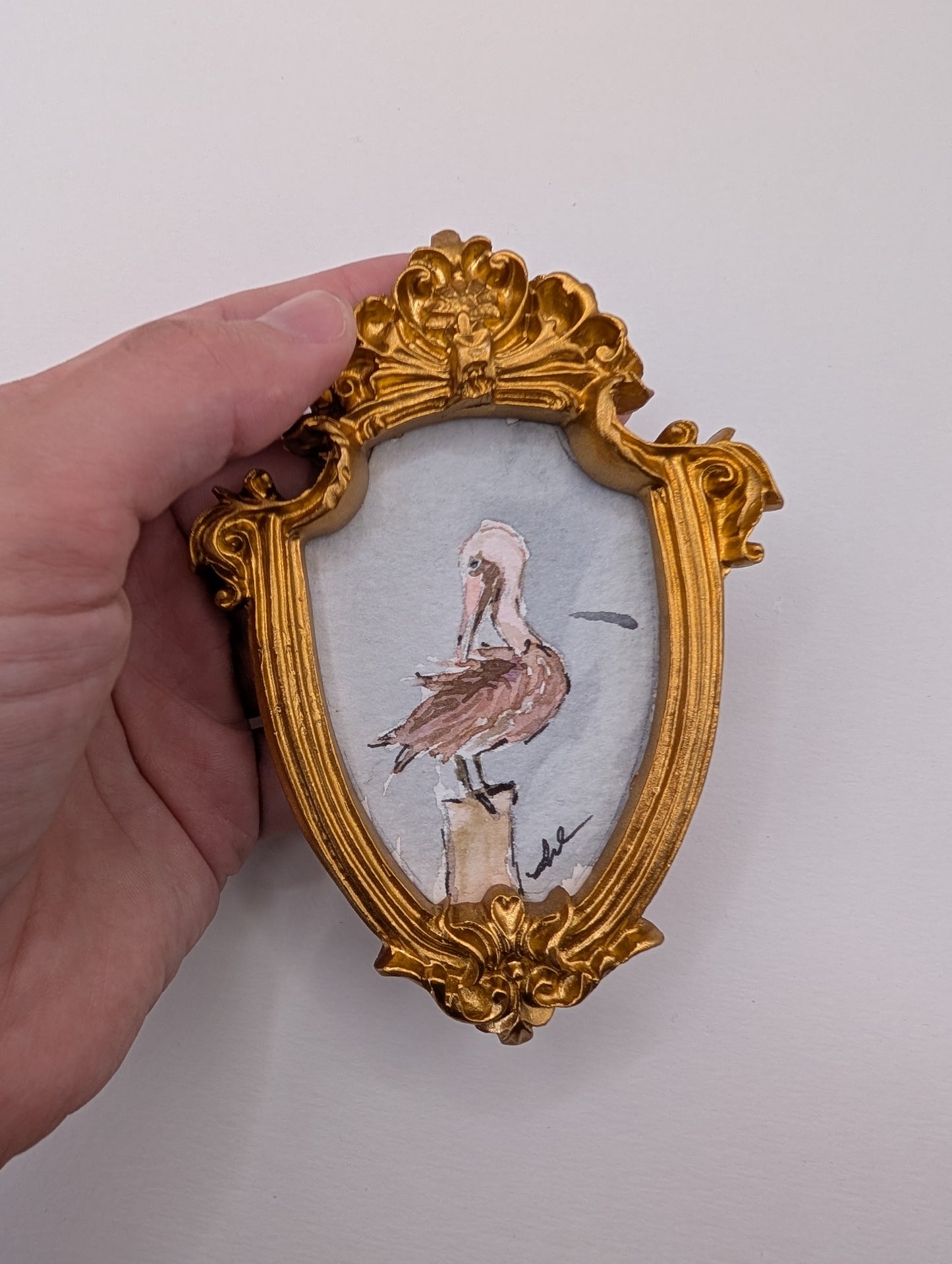 Mini Pelican Painting - Original Watercolor Art by Lora Cavallin