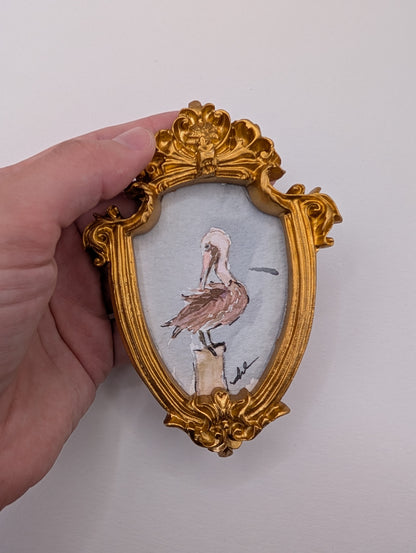 Mini Pelican Painting - Original Watercolor Art by Lora Cavallin