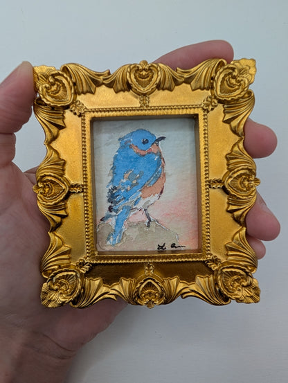 Mini Bluebird Painting - Original Watercolor Art by Lora Cavallin