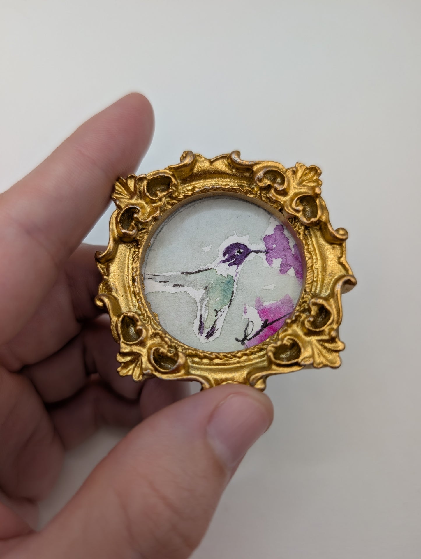 Mini Hummingbird Painting - Original Watercolor Art by Lora Cavallin